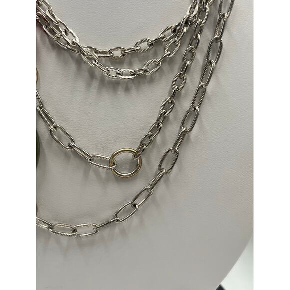 Emily Ray Boho Double Strand Stone Mixed Metal Chains Jade Green Coral Necklace - Picture 8 of 13